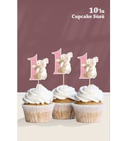 Kelebekli Tavşan 1 Yaşında Cupcake Süsü '10lu