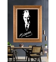 Altın Varaklı Çerçeveli Paspartulu Atatürk Tablo DC1590 (Gold)