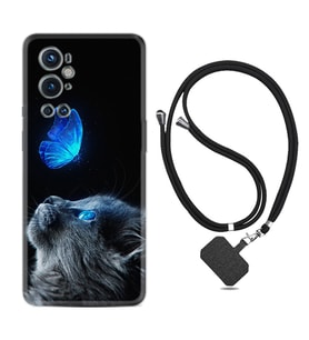 Tecno Spark 9 Pro Kılıf Resimli Boyun Askılı İpli Desenli Silikon Series Butterfly Cat 1891