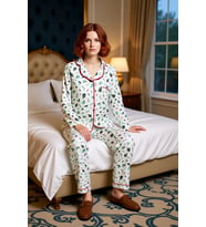 Kadın Çiçekli Yılbaşı Temalı Pijama Takımı Fonksiyonel Dayanıklı Kaliteli Konforlu Estetik