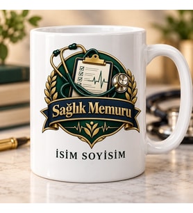 Sağlık Memuru Kupa Bardak Stetoskop ve Kontrol Listesi Desenli