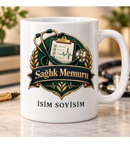 Sağlık Memuru Kupa Bardak Stetoskop ve Kontrol Listesi Desenli