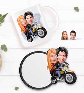 BK Gift Kişiye Özel Sevgililer Karikatürlü Beyaz Kupa ve Ahşap Bardak Altlığı Hediye Seti-17