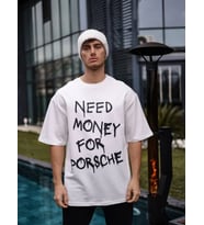 pilelistore- Unisex Bisiklet Yaka Baskılı Oversize T-Shirt - Beyaz