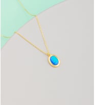 925 Ayar Gümüş Opal Taşlı Oval Model Kolye