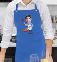 BK Gift Kişiye Özel Erkek Barbekü Karikatürlü Profesyonel Saks Mavi Mutfak Önlüğü, Aşçı Önlüğü, Şef Önlüğü, Arkadaşa Hediye-3