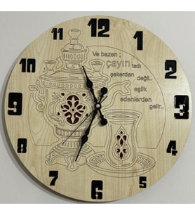 Ahşap Desen Duvar Saati - Çayın Tadı - Epoksi Reçine Kaplamalı - 40 cm (Çok Renkli)