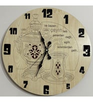 Ahşap Desen Duvar Saati - Çayın Tadı - Epoksi Reçine Kaplamalı - 40 cm (Çok Renkli)