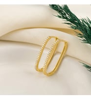 DKMN Gümüş Taşlı Oval Biçimli Dörtgen Küpe 925 Ayar Kadın Gümüş Küpe Ataç Küpe (Gold)