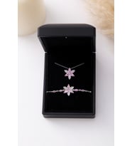 Işıklı Kutulu Gümüş Zambak Çiçeği Kolye & Bileklik Seti - 925 Ayar Gümüş Set