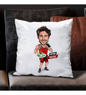 Kişiye Özel Sağlıklı Beslenen Sporcu Erkek Karikatürlü Yastık