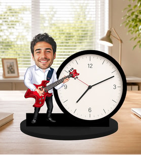 Kişiye Özel Fotoğraflı Karikatür Masa Saati – Gitarist Sevgiliye, Erkeğe Özel Hediye