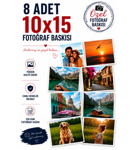8 Adet 10x15 Fotoğraf Baskısı-Kişiye Özel Fotoğraf, Poster Baskı- 250 GSM Fotoğraf Kağıdına Baskı