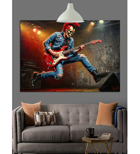 Gitar Çalan Rock Müzisyeni Dekoratif Kanvas - Mdf Ahşap Tablo