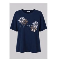 Trender Çiçek Baskı Lacivert Kadın T-Shirt 26YDT1000096