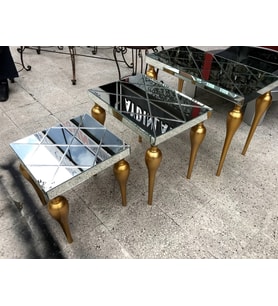 Zigon TOMBUL ayak Model Kayın Torna MDF tabla Parlak gold Boya İskelet Çizgili  Füme cam Kaplama El Yapımı