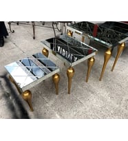 Zigon TOMBUL ayak Model Kayın Torna MDF tabla Parlak gold Boya İskelet Çizgili  Füme cam Kaplama El Yapımı