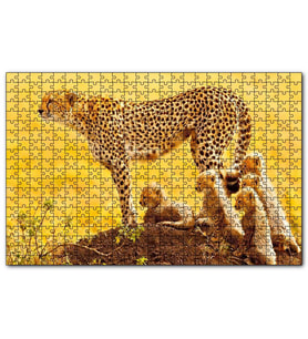 Cakapuzzle Atletik Çita ve Sevimli Yavruları  Puzzle Yapboz MDF (Ahşap) (120 Parça)