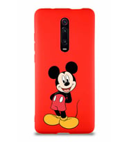 Xiaomi Redmi K20 Soft Premier Kapak Mickey Mouse-B Tasarımlı Silikon Kılıf - Kırmızı (Şeffaf)