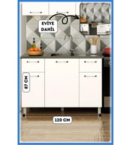 120 cm Beyaz Panovit Mini Evyeli Alt Modül Mutfak Dolabı  Alt Modül Ünitesi