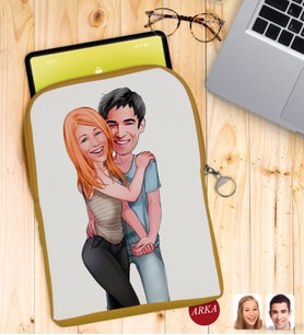 BK Gift Kişiye Özel Sevgililer Karikatürlü Taşınabilir Koruyucu Tablet Kılıfı & Organizer Çanta - Sarı-85