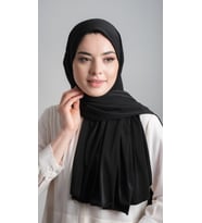 Siyah Pratik Hazır Geçmeli Eşarp Sandy Kumaş Sade 1817_01