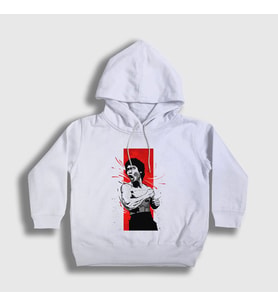 Presmono Unisex Çocuk Beyaz Kiai Bruce Lee Kapüşonlu Sweatshirt 257042tt