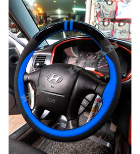Hyundai Santa Fe Dikme Direksiyon Kılıfı Parlak Siyah Mavi Detaylı Mavi Çift Yüzük ve Dikiş 2001-2006