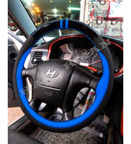 Hyundai Santa Fe Dikme Direksiyon Kılıfı Parlak Siyah Mavi Detaylı Mavi Çift Yüzük ve Dikiş 2001-2006