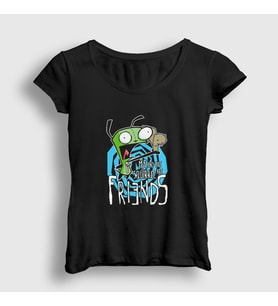 Presmono Kadın Siyah Me And The Squirrel Are Friends Gir Invader Zim T-Shirt 449029tt