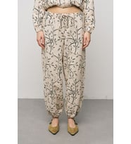 Kadın Botanical Line Nakış İşlemeli Beli Bağcıklı Bohem Pantolon (Siyah)