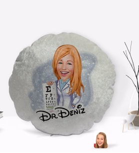 BK Gift Kişiye Özel İsimli Kadın Göz Doktoru Karikatürlü Yuvarlak Dekoratif Kırlent Yastık-1