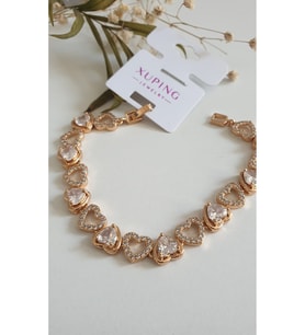 ÇELİK KADIN KALPLİ TAŞLI XUPİNG BİLEKLİK GOLD  RENK ATMAZ ANTİALERJİK 19 CM FMACCESORİES