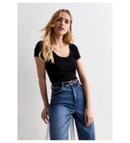 Rooted-Kadın Kare Yaka T-shirt & Bluz , Likralı Fitilli Kaşkorse Kumaş