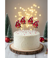 5 Adet Yılbaşı Kış Evi Pasta Süsü Seti - Noel Temalı Zencefilli Ev Cupcake Figürü