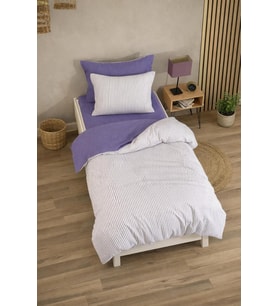 Çizgili Tek Kişilik Nevresim Takımı 160x220 – 1 Yastık Kılıfı (Mor)