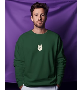Kadın Husky Baskılı Oversize Sweatshirt  Minimal Köpek Figürlü Günlük Rahat Sweat (Koyu Yeşil)