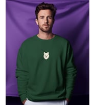 Kadın Husky Baskılı Oversize Sweatshirt  Minimal Köpek Figürlü Günlük Rahat Sweat (Koyu Yeşil)
