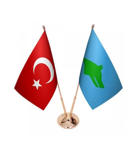Masa Üstü Göktürk Bayrağı Türk Bayrağı İkili Pirinç Direk Masa Bayrak Seti