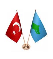 Masa Üstü Göktürk Bayrağı Türk Bayrağı İkili Pirinç Direk Masa Bayrak Seti