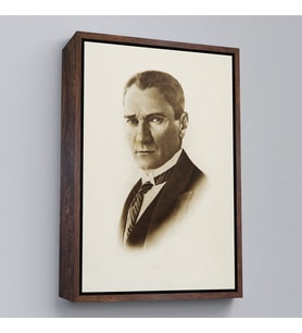 Çerçeveli Atatürk Portre Tablosu Mustafa Kemal Atatürk Dikdörtgen Dekoratif Kanvas Tablo (Kahverengi)