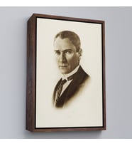 Çerçeveli Atatürk Portre Tablosu Mustafa Kemal Atatürk Dikdörtgen Dekoratif Kanvas Tablo (Kahverengi)