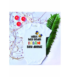 Unisex Bebek Baskılı Babam Bana Doyamaz %100 Pamuklu Çıtçıtlı Body