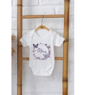 Pia Baby Premium %100 Pamuk İsme Özel Organik Baskılı Çıtçıtlı Bebek Body Zıbın Modelleri 5090-16 (Ekru)
