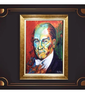 Altın Varaklı Çerçeveli Paspartulu Atatürk Tablo z5140 (Gold)