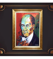 Altın Varaklı Çerçeveli Paspartulu Atatürk Tablo z5140 (Gold)