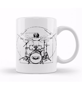 Vitruvian Man Drum Kit Black Lines Kupa Bardak Porselen