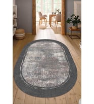 Dijital Baskılı Kaymaz Taban Yıkanabilir Oval Salon Halısı Mutfak Halısı Yolluk NDO-HT-356 (Vizon)