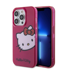 Apple iPhone 15 Pro Max Uyumlu Kılıf Hello Kitty Orjinal Lisanslı Yazı ve İkonik Logolu Kitty Head Kapak (Pembe)