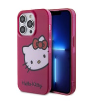 Apple iPhone 15 Pro Max Uyumlu Kılıf Hello Kitty Orjinal Lisanslı Yazı ve İkonik Logolu Kitty Head Kapak (Pembe)